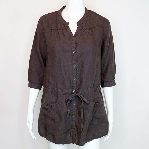 Comptoir des Cotonniers Linen Top Drawstring Waist Minimalist Neutral Women's 36 - Picture 1 of 5